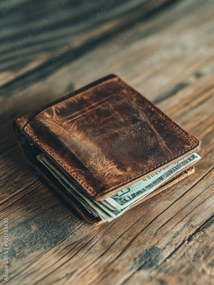 Wooden table with wallet Wooden table with wallet
