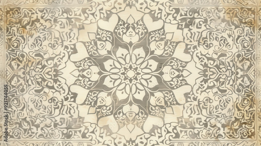 A classic Arabic pattern showcasing a series of repeating floral and geometric motifs. A classic Arabic pattern showcasing a series of repeating floral and geometric motifs.