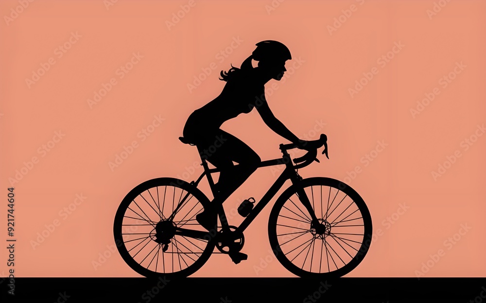 Obraz premium Silhouette of Female Cyclist with Bold Colorful Backdrop.