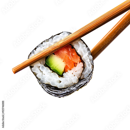 sushi roll with chopsticks isolated on a transparent background