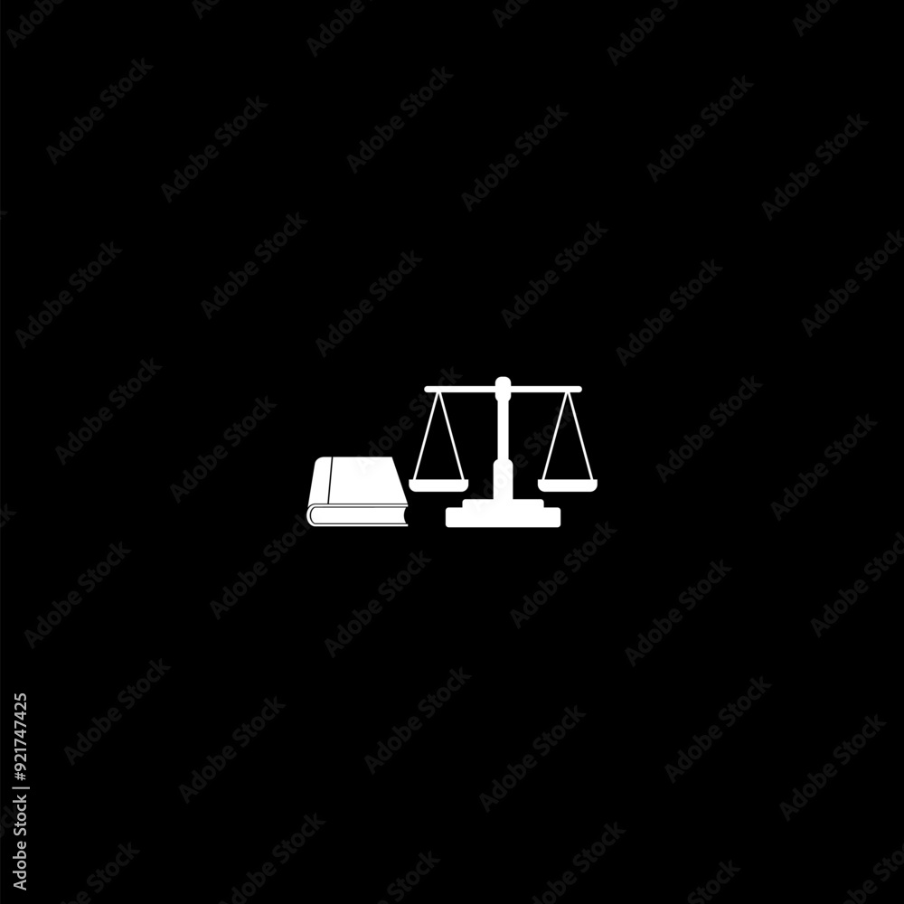 Justice scales and book icon isolated on dark background Justice scales and book icon isolated on dark background