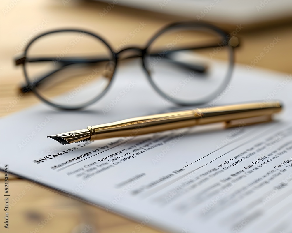 Insurance Policy Document With Pen and Glasses on Wooden Desk Showcasing Professionalism and Attention to Detail Insurance Policy Document With Pen and Glasses on Wooden Desk Showcasing Professionalism and Attention to Detail