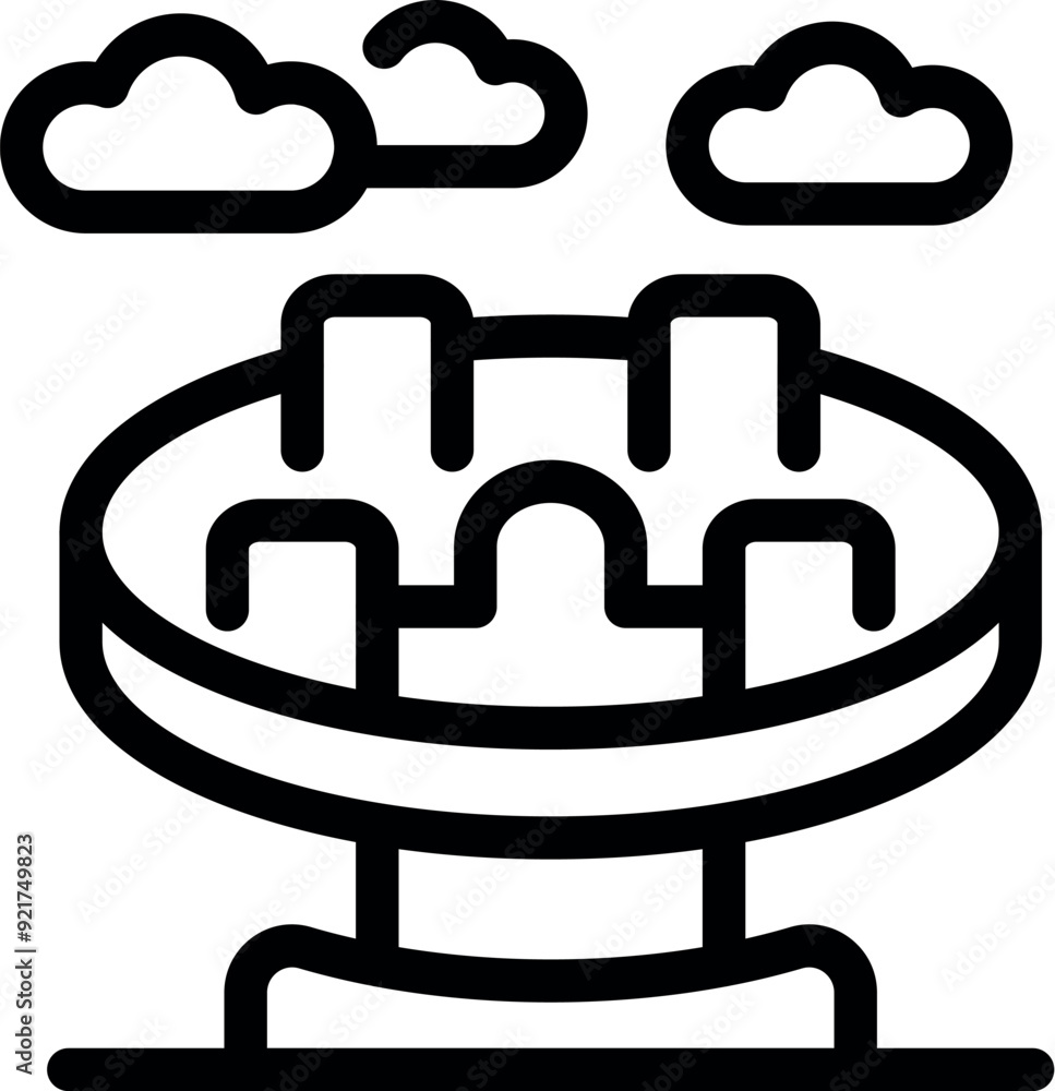 Line art vector icon of a roundabout carousel spinning under the clouds, perfect for projects related to amusement parks and childhood memories Line art vector icon of a roundabout carousel spinning under the clouds, perfect for projects related to amusement parks and childhood memories