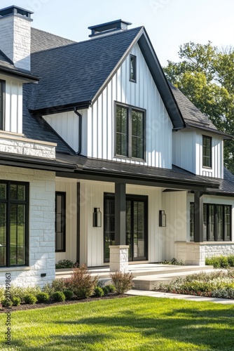 White House with Black Roof and Windows