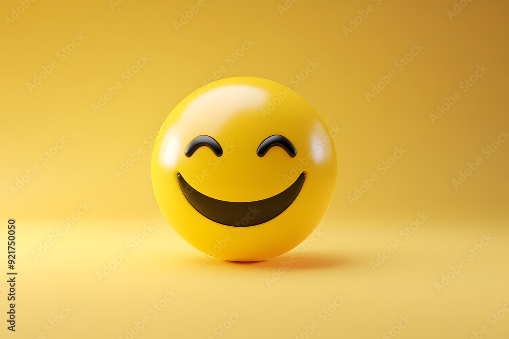 Fototapeta premium A smiling emoji in 3d render with a pastel yellow background