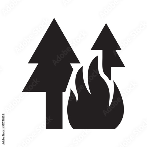 Disaster, fire, forest icon. Black vector graphics.