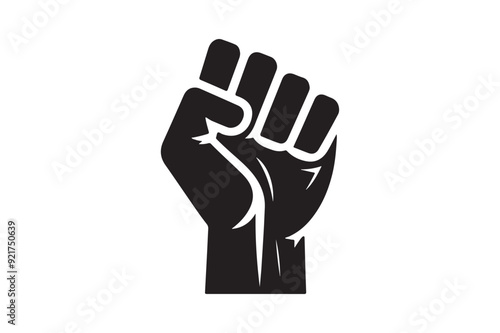 illustration of the iconic protester raised fist isolated on white background - graphic style silhouette