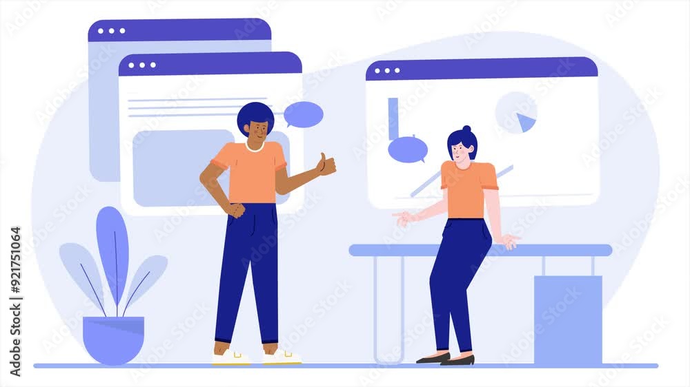 illustration of business team having conversation in office animated video illustration of business team having conversation in office animated video
