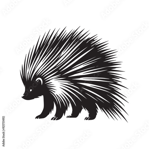 Porcupine silhouette, Porcupine Rodent  Clipart, A Defensive Turn porcupine illustration in black and white