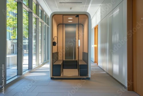 Modern Soundproof Phone Booth for Private Calls and Work with Customizable Branding Wall