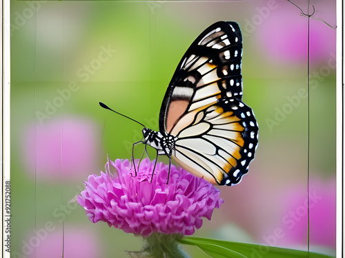 A butterfly that is perched or perched on a flower, often to suck nectar or just to rest.