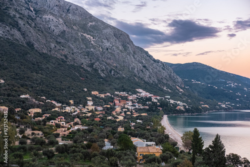 Beautiful landscape of Barbati during sunset. Corfu Ipsos in the background Barbati area.