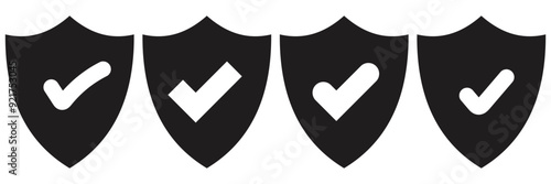 Shield with check mark icon. Protection approve sign. Security shield protected icon. Strong protection concept - stock vector