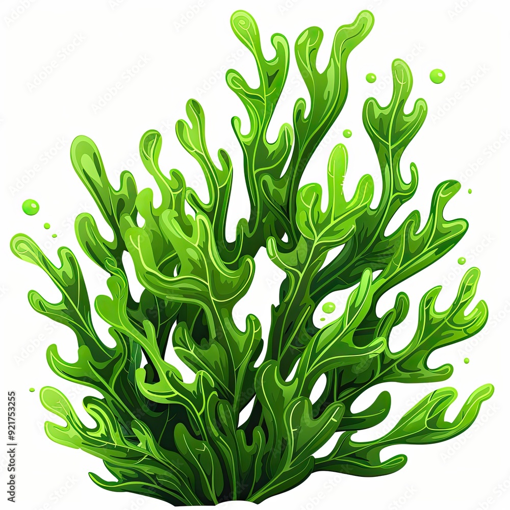 Illustration of vibrant green seaweed plant, Bright and detailed illustration of a lush green seaweed plant with flowing leaves, isolated on a white background.
Illustration of vibrant green seaweed plant, Bright and detailed illustration of a lush green seaweed plant with flowing leaves, isolated on a white background.