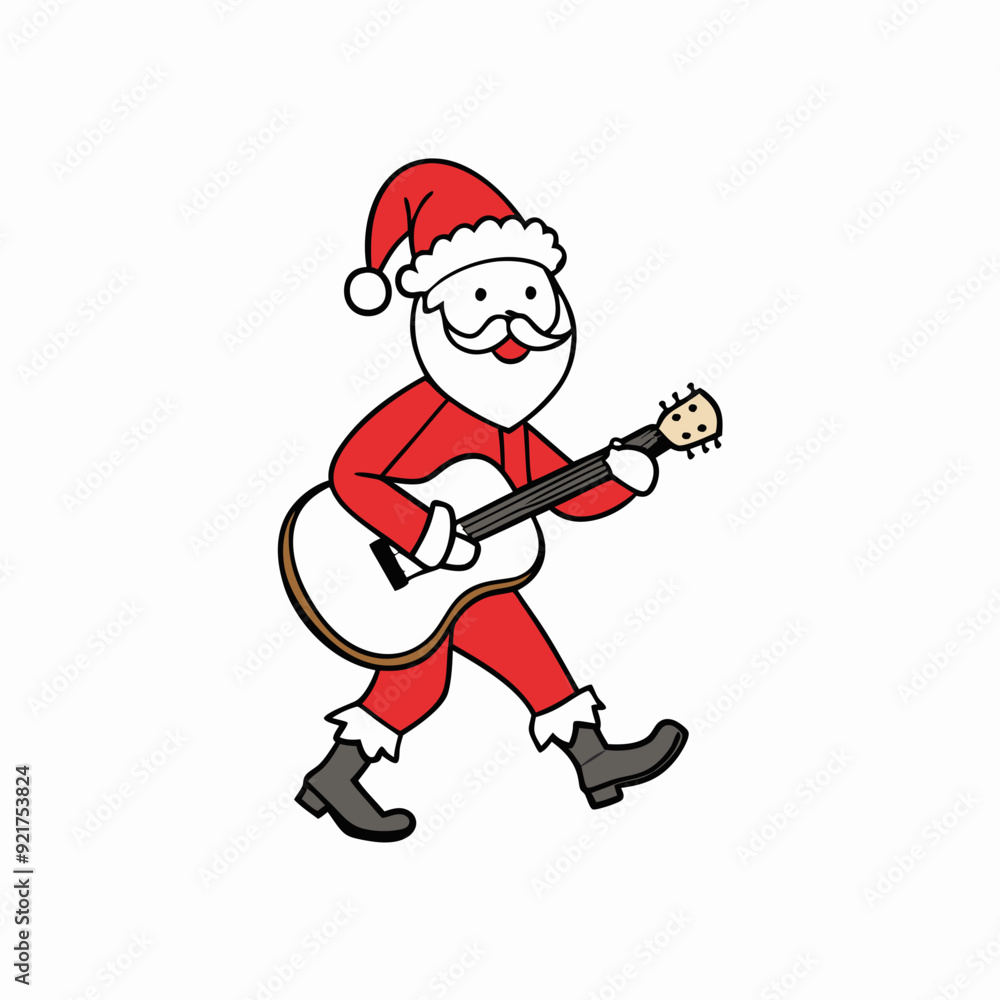 Christmas Santa walk and playing the guitar art vector illustrator Christmas Santa walk and playing the guitar art vector illustrator