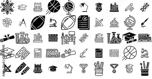 A Collection Of Education Isolated Silhouette Solid Icons With Education,School,Graduation-Cap,Pencil,Graduation-Hat Pictograms And Infographics Design Elements Vector Illustration