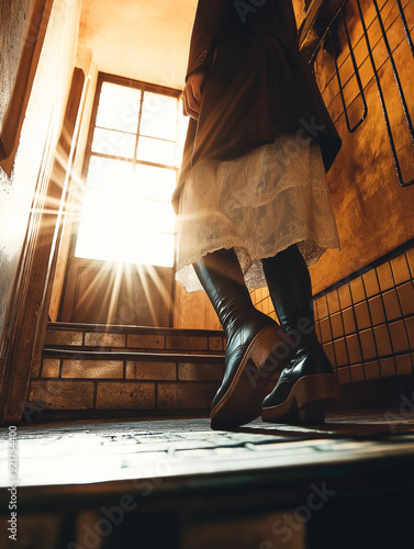 From a low angle, sunlight ...