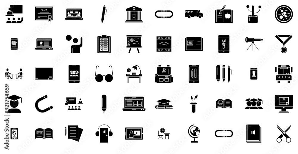 Set Of Linear Education School Isolated Silhouette Solid Icons With Online,App,Education,School,Book Infographic Simple Vector Illustration Logo Set Of Linear Education School Isolated Silhouette Solid Icons With Online,App,Education,School,Book Infographic Simple Vector Illustration Logo