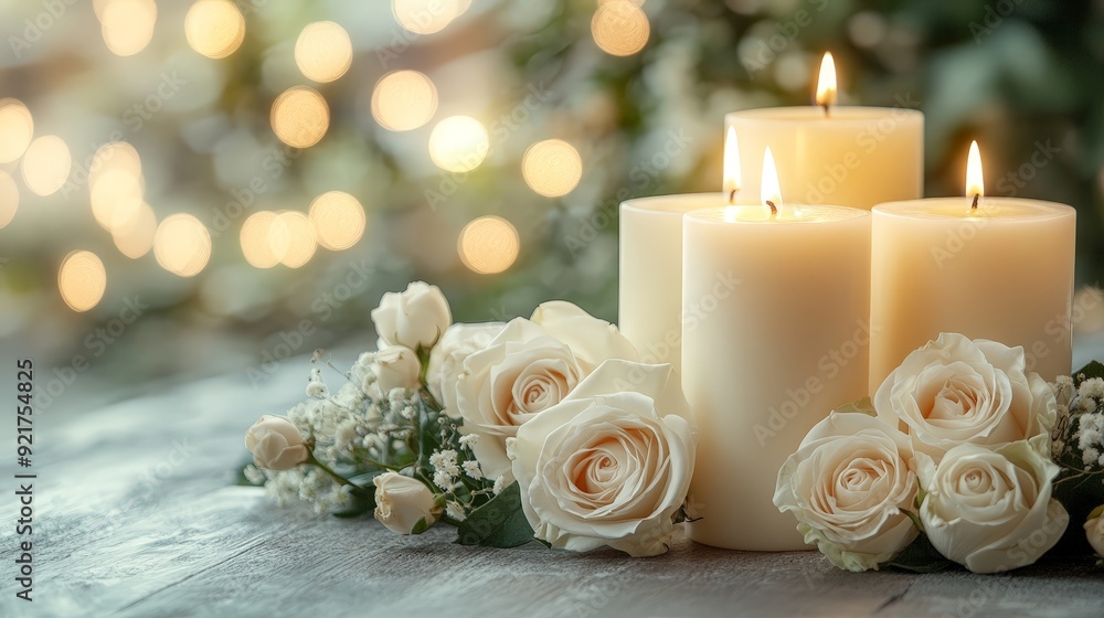 Elegant White Candles and Roses for a Memorial Service Elegant White Candles and Roses for a Memorial Service