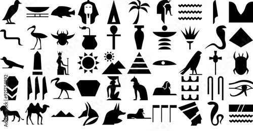 Mega Set Of Vector Egyptian Culture Glyph Vector Symbols Apps, Websites Ui Designs Suitable For Sign,Language,Egyptian,Culture,Symbol Stroke Icon Collection. Vector Illustration
