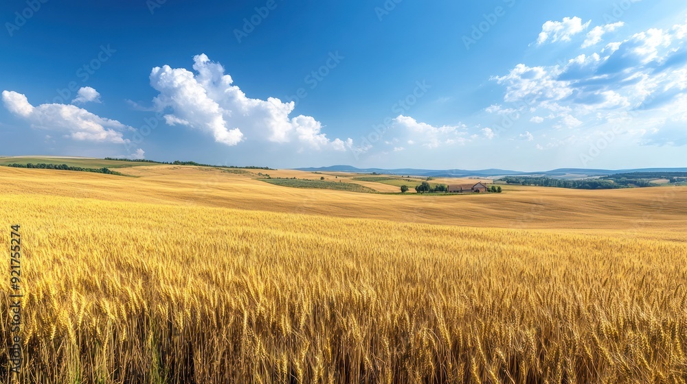 Golden Wheat Field Under a Blue Sky Golden Wheat Field Under a Blue Sky