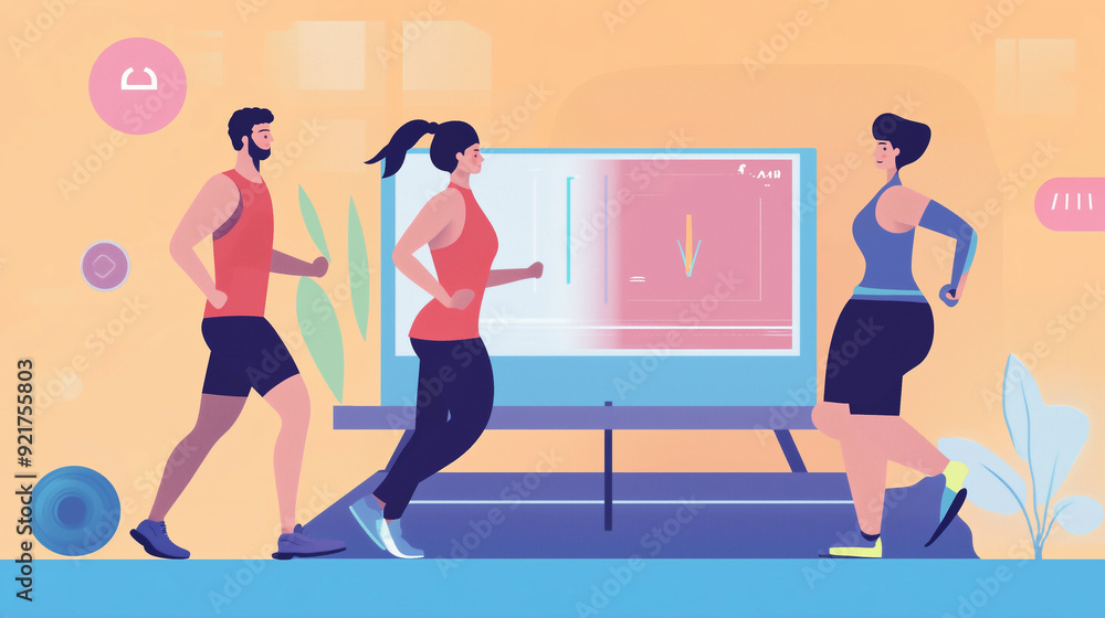 Naklejka premium AI-Powered Virtual Fitness Coach Guiding User Through Personalized Workout
