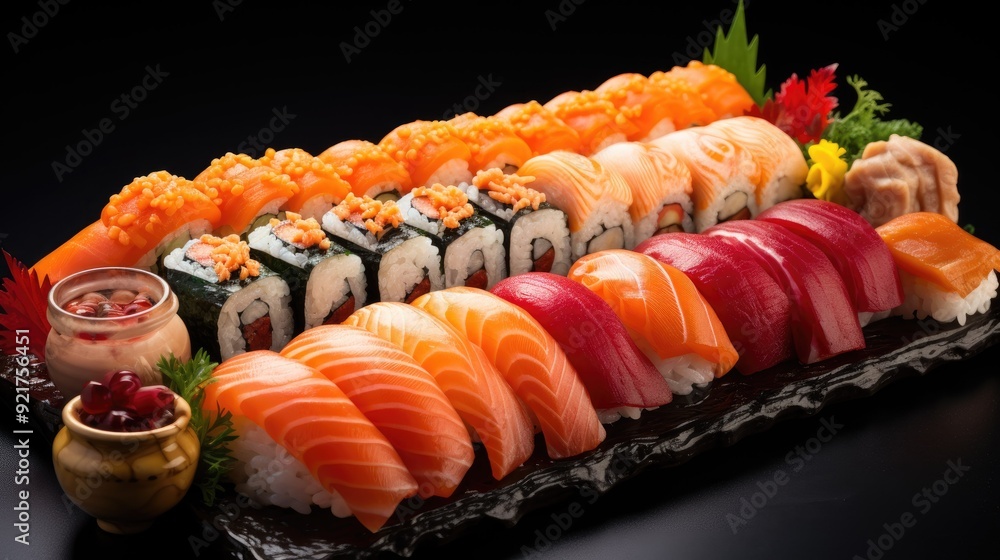 Elegant sushi platter with assorted nigiri and sashimi