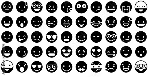 Set Of Emoji 2 Fill Vector Symbols Apps, Websites Ui Designs Suitable For Faces,Emoji,Nerd,Emoticons,Smileys Solid Icon Collection. Vector Illustration