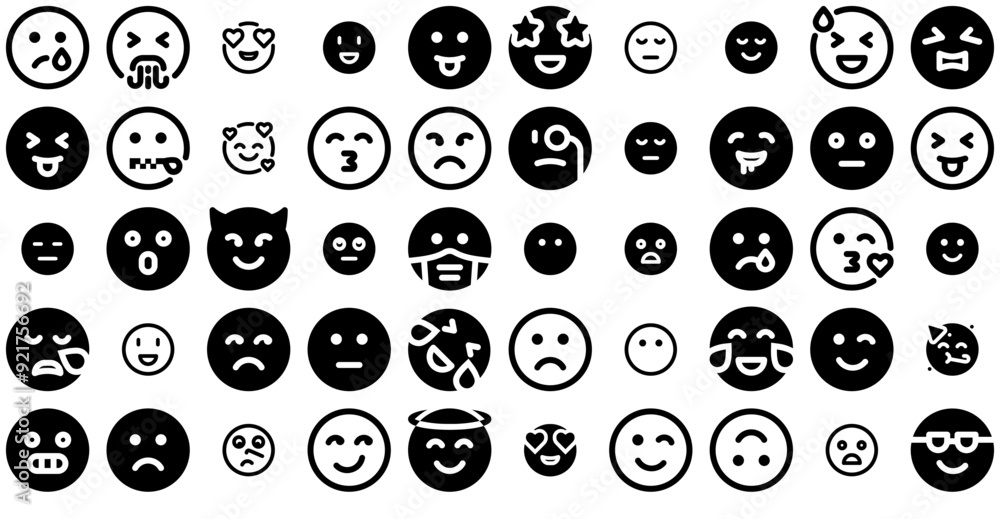 A Collection Of Emoticon Isolated Silhouette Solid Icons With Emoticon,Sad,Expression,Emoji,Happy Solid Icon Collection. Vector Illustration A Collection Of Emoticon Isolated Silhouette Solid Icons With Emoticon,Sad,Expression,Emoji,Happy Solid Icon Collection. Vector Illustration