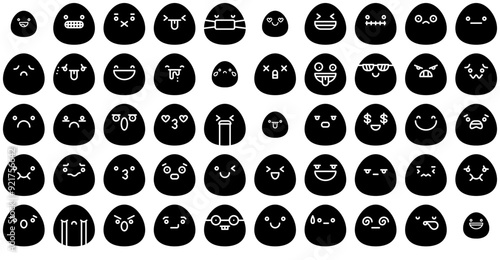 Set Of Linear Emoji Solid Icons Web Header Banner Design Containing Unhappy,Emoji,Smile,Sad,Feeling Outline Icons Collection. Simple Vector Illustration