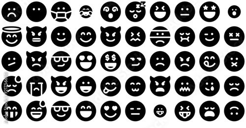 Set Of Emoji Solid Icons Web Header Banner Design Containing Emoticon,Emoji,Smileys,Feelings,Emoticons Vector Illustration Linear Pictogram Pack