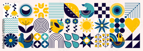 Autumn pattern. Scandinavian style. Ukrainian symbols. Natural flower plants, poultry farming, crop production, agriculture. Abstraction. Vector minimal illustration