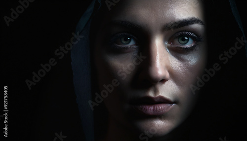 sad woman portrait in the dark