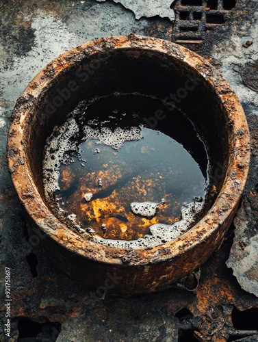 Rusted Metal Bowl with Water