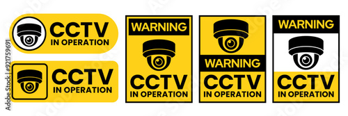 Security Camera or cctv sign, logo, badge, icon, sticker, label, emblem, stamp, symbol, black, line, flat vector, isolated illustration. Security Camera or cctv for street, home and building concept.
