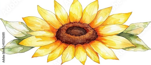 Watercolor sunflower clipart with bold yellow petals and a brown center