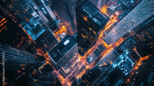 Aerial View of Cityscape at Night