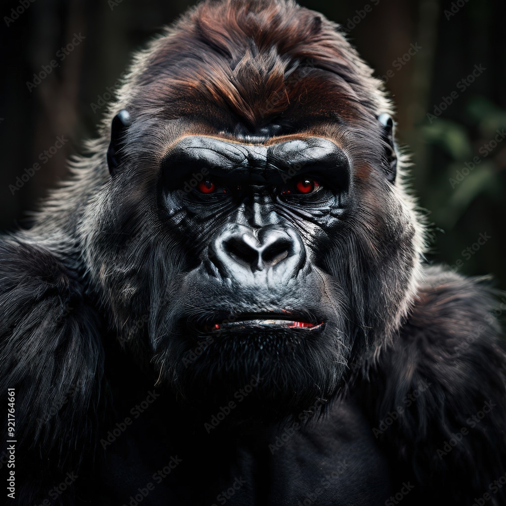 Obraz premium the AI Image Generator, Portrait of a gorilla. Studio shot on a dark