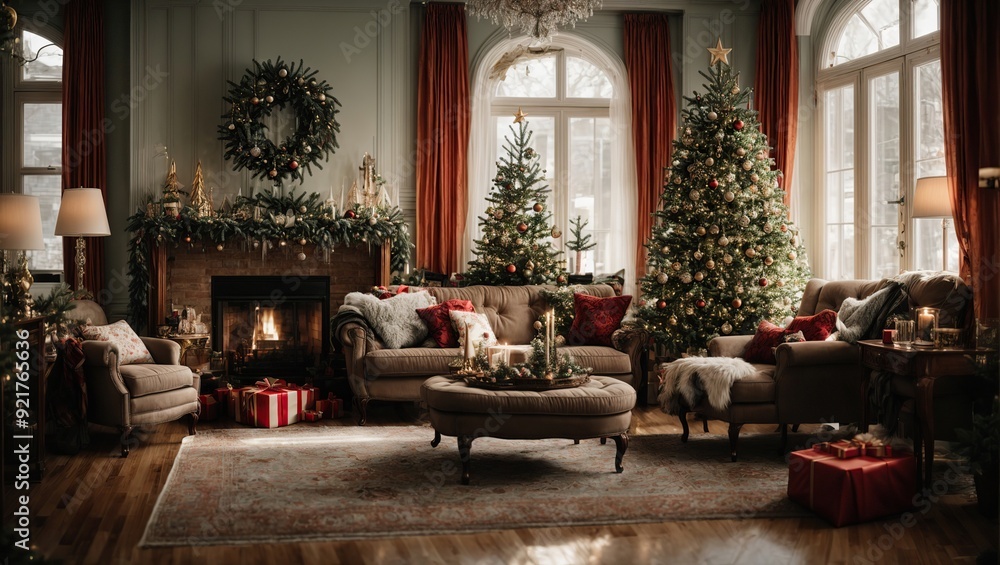 Living room with a Christmas tree Living room with a Christmas tree