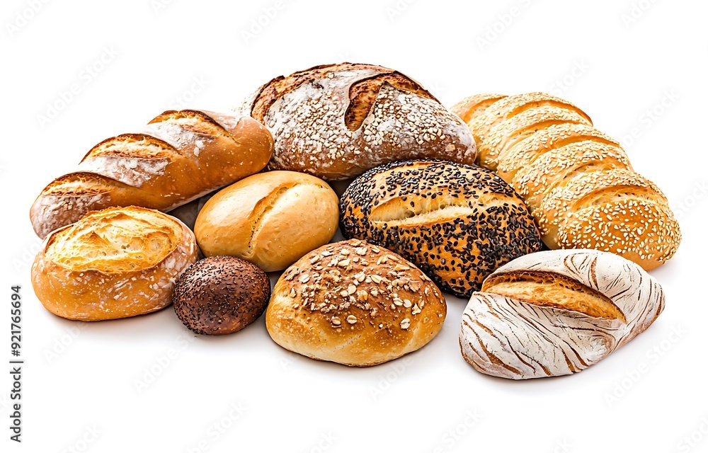 Assortment of fresh baked bread rolls and loaves isolated on white background. Assortment of fresh baked bread rolls and loaves isolated on white background.