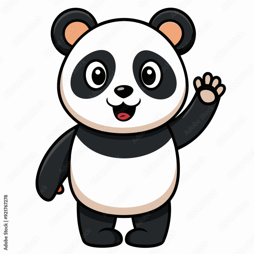 Fototapeta premium Cute panda waving like saying hi art vector illustration