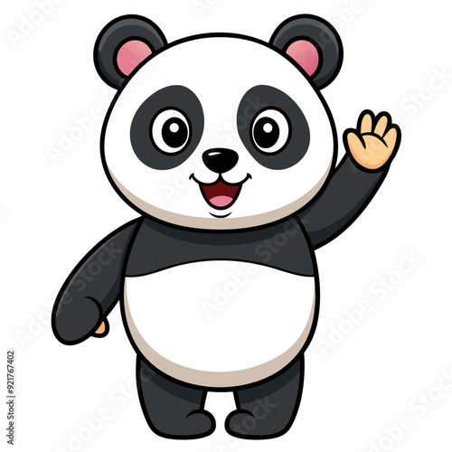 Cute panda waving like saying hi art vector illustration