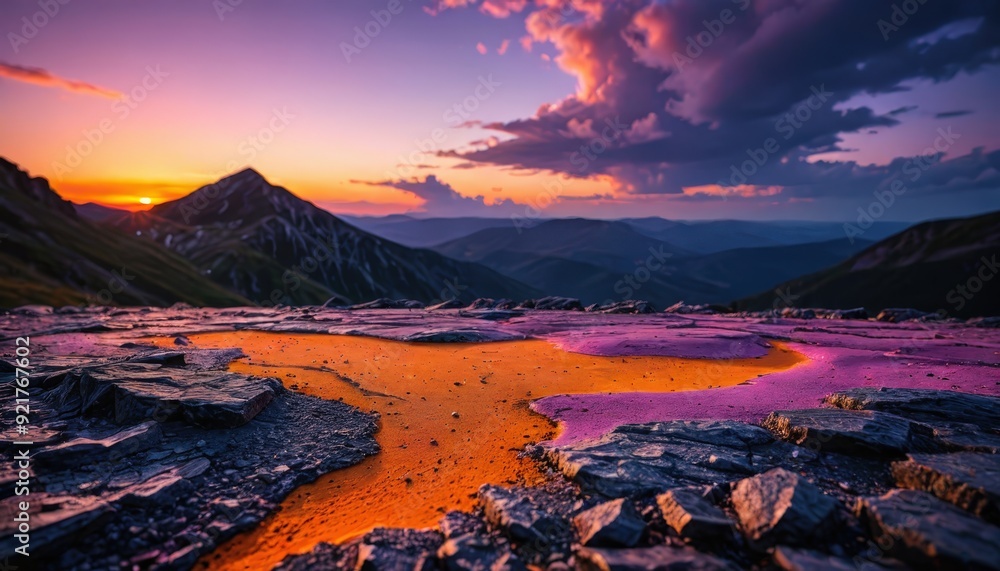 Obraz premium Mountain Sunset with Colorful Rock Formation.