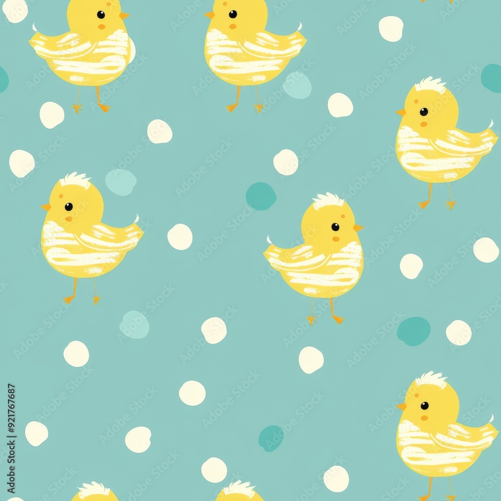 Seamless pattern of Easter chicks and polka dots Seamless pattern of Easter chicks and polka dots