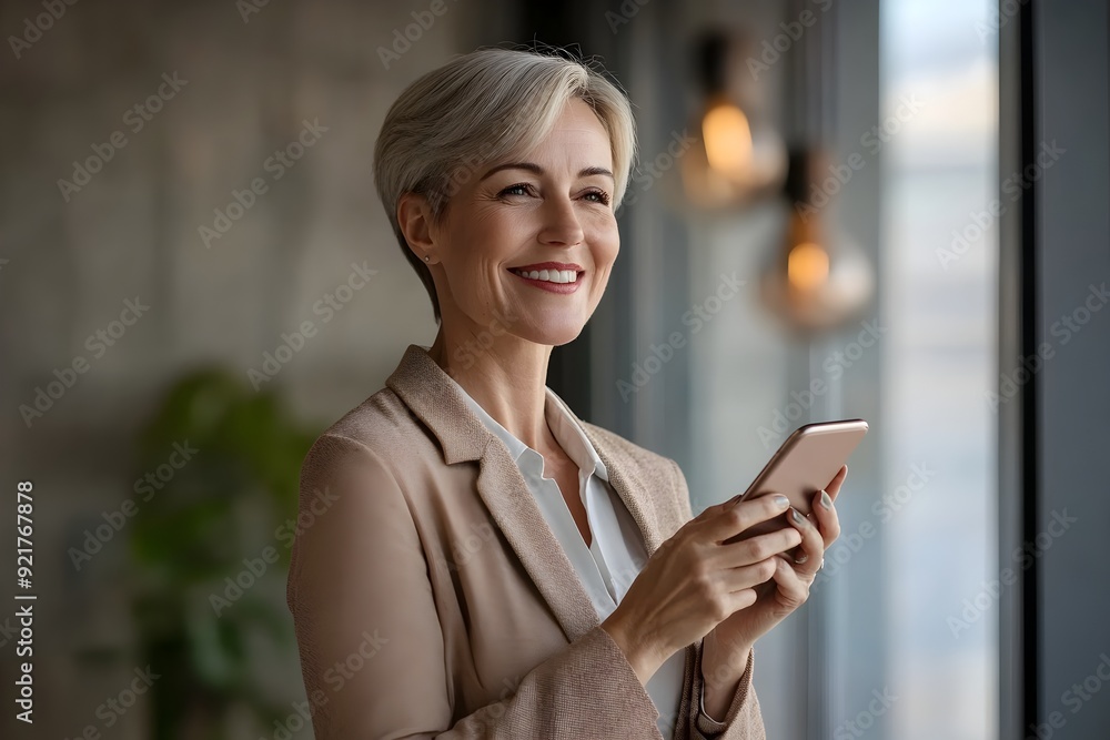 Confident Middle Aged Business Executive Using Mobile Banking App on Smartphone Confident Middle Aged Business Executive Using Mobile Banking App on Smartphone