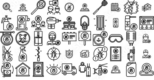Set Of Exterminator Isolated Silhouette Solid Icons With Beetle,Cockroach,Insect,Pest-Control,Bug Business Infographic Elements Logo Vector Illustration