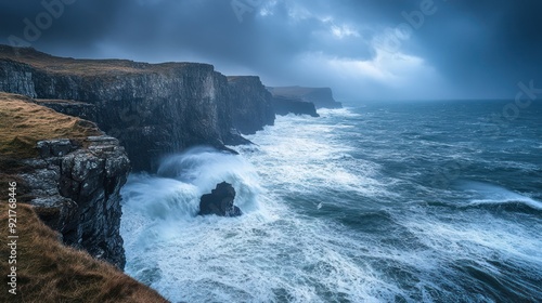 Dramatic Coastal Cliffs with Turbulent Waves