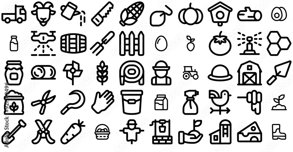 Set Of Farming Icons Web Header Banner Design Containing Farm,Gardening,Food,Farming,Garden Set Vector Flat Line Icons Set Of Farming Icons Web Header Banner Design Containing Farm,Gardening,Food,Farming,Garden Set Vector Flat Line Icons