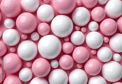 Colorful arrangement of various sized pure pink and pure white decorative balls