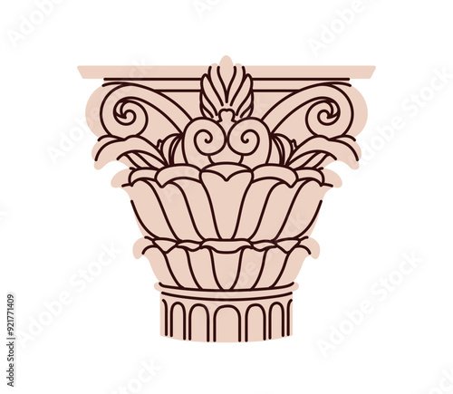 Column with Corinthian order capital, antique Greek architectural element. Cl...
